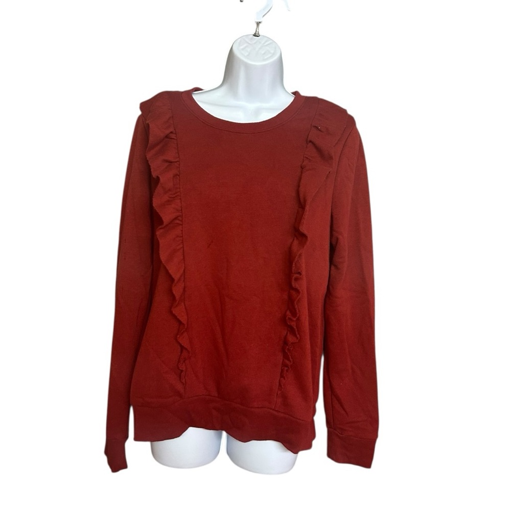 LC Lauren Conrad Ruffle Front Sweatshirt in Deep Red Size M